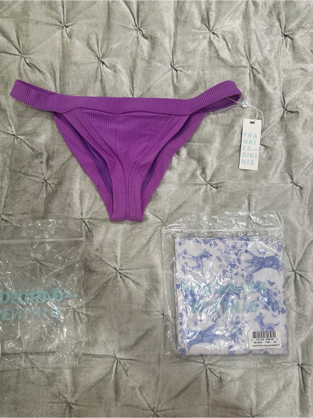 NWT Frankies Bikinis Cole Ribbed Purple Bikini Bottoms and GIGI HADID Headscarf